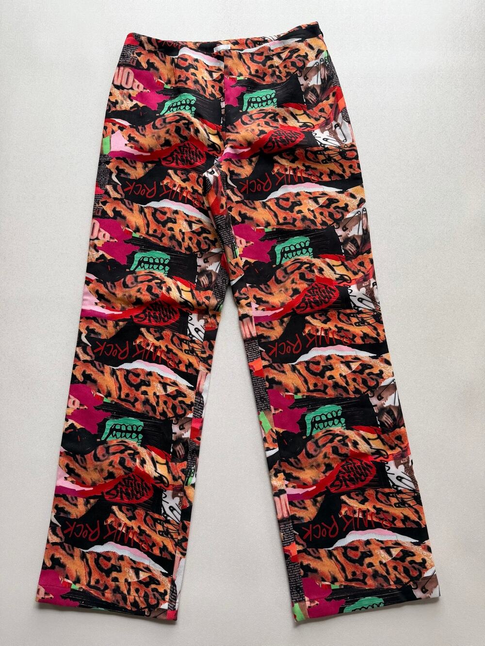 Princess Polly Women's Red Multi Y2K Grunge Graphic Printed Trousers Pants Sz 4